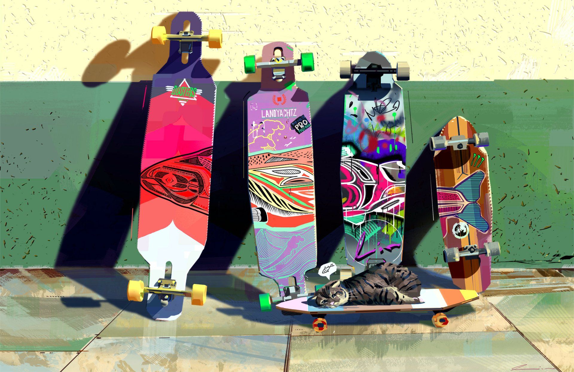1920x1247 Anime Skate Cats: HD Wallpaper Of Chill Skater Kitties By Lin Ax1299