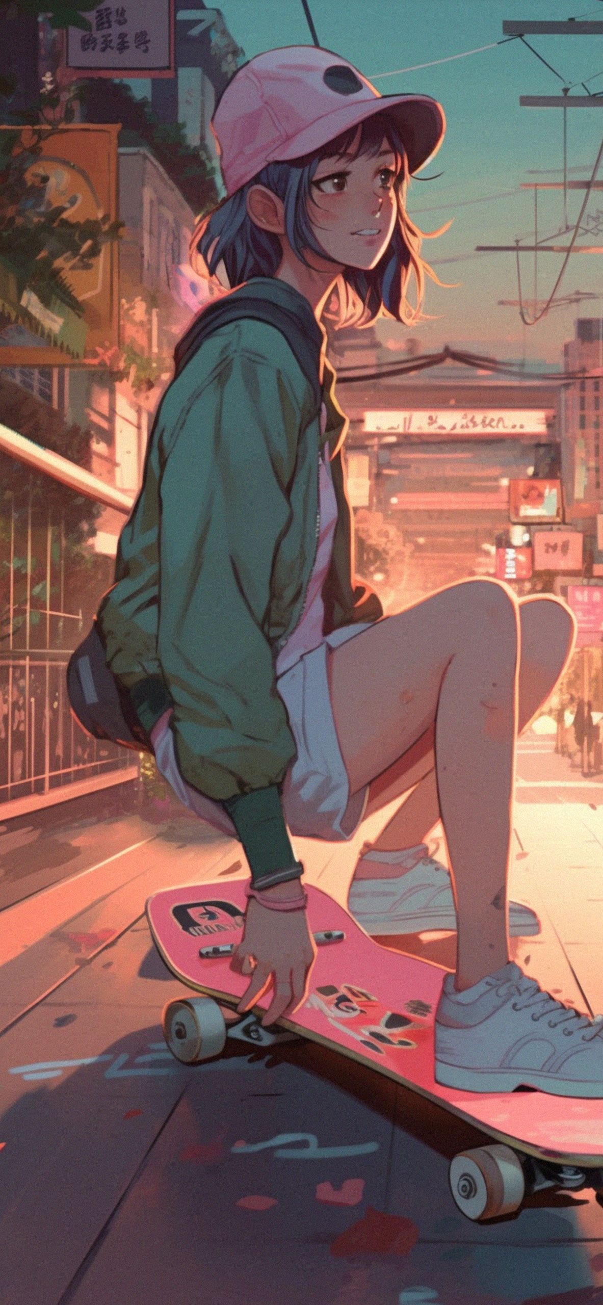 1183x2560 Anime Girl with Skateboard Wallpaper Girl Wallpaper 4k