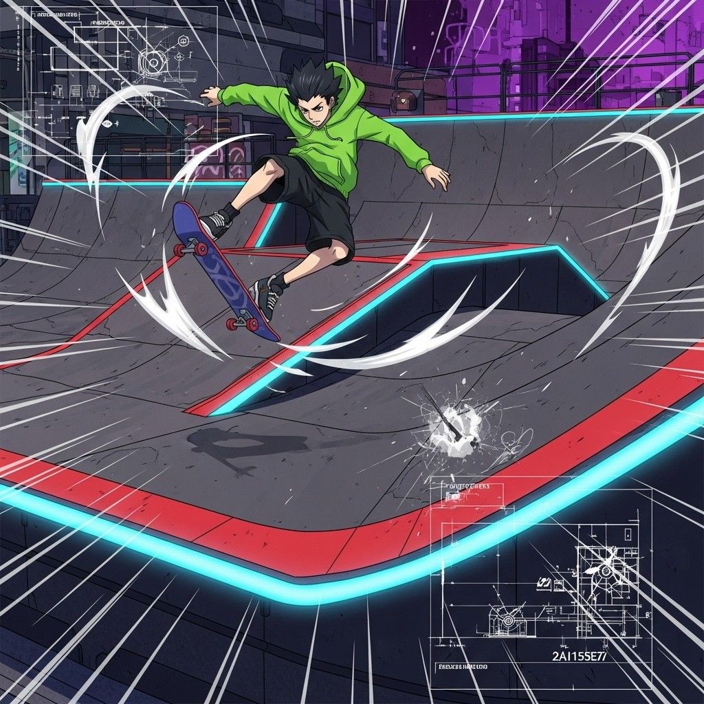 1024x1024 Free Airborne Skateboard Trick Image, Manga, Skateboard