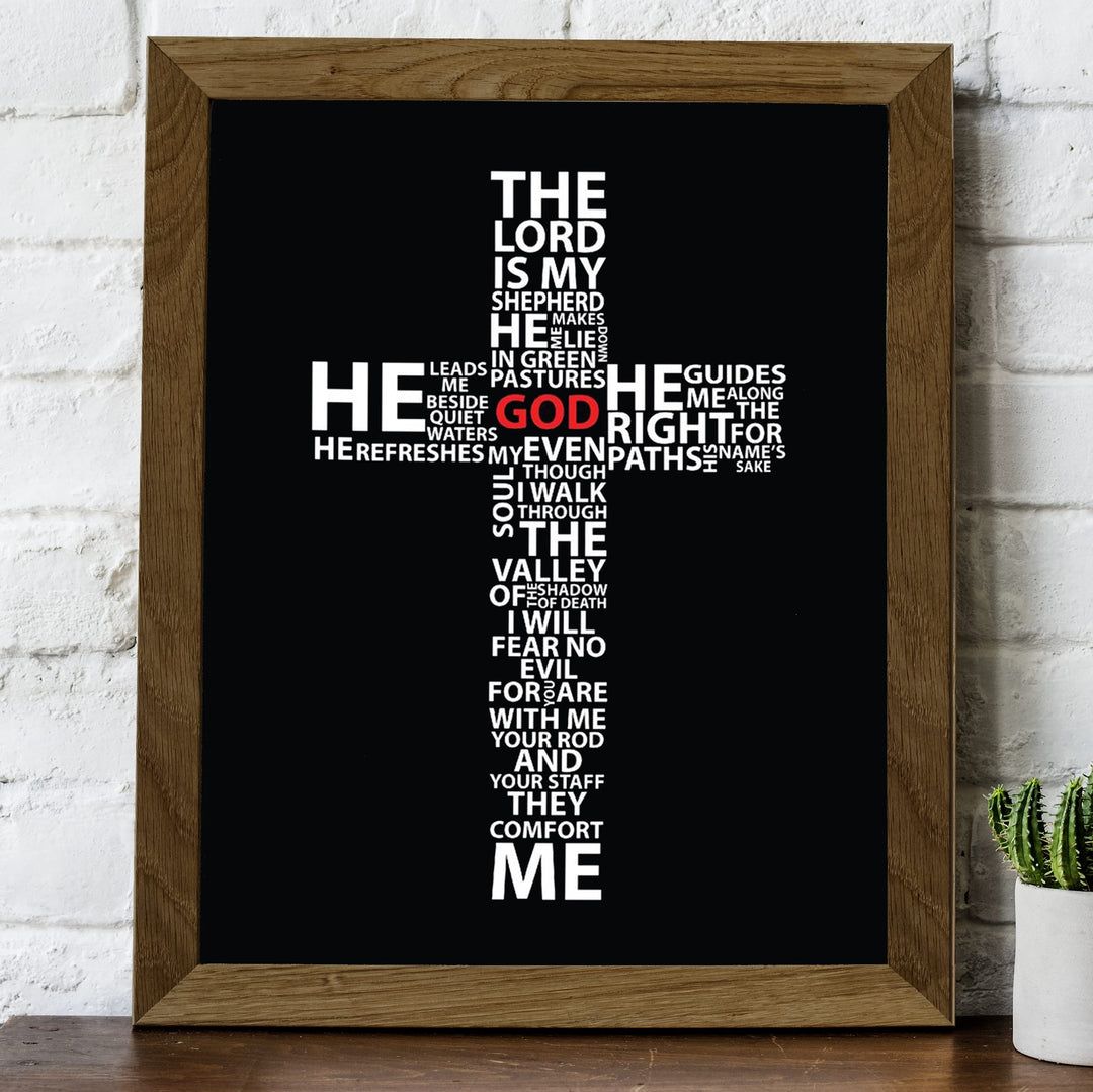 1080x1079 23rd Psalm- Bible Verse Cross Art.The Lord Is My Shepherd, I Shall No