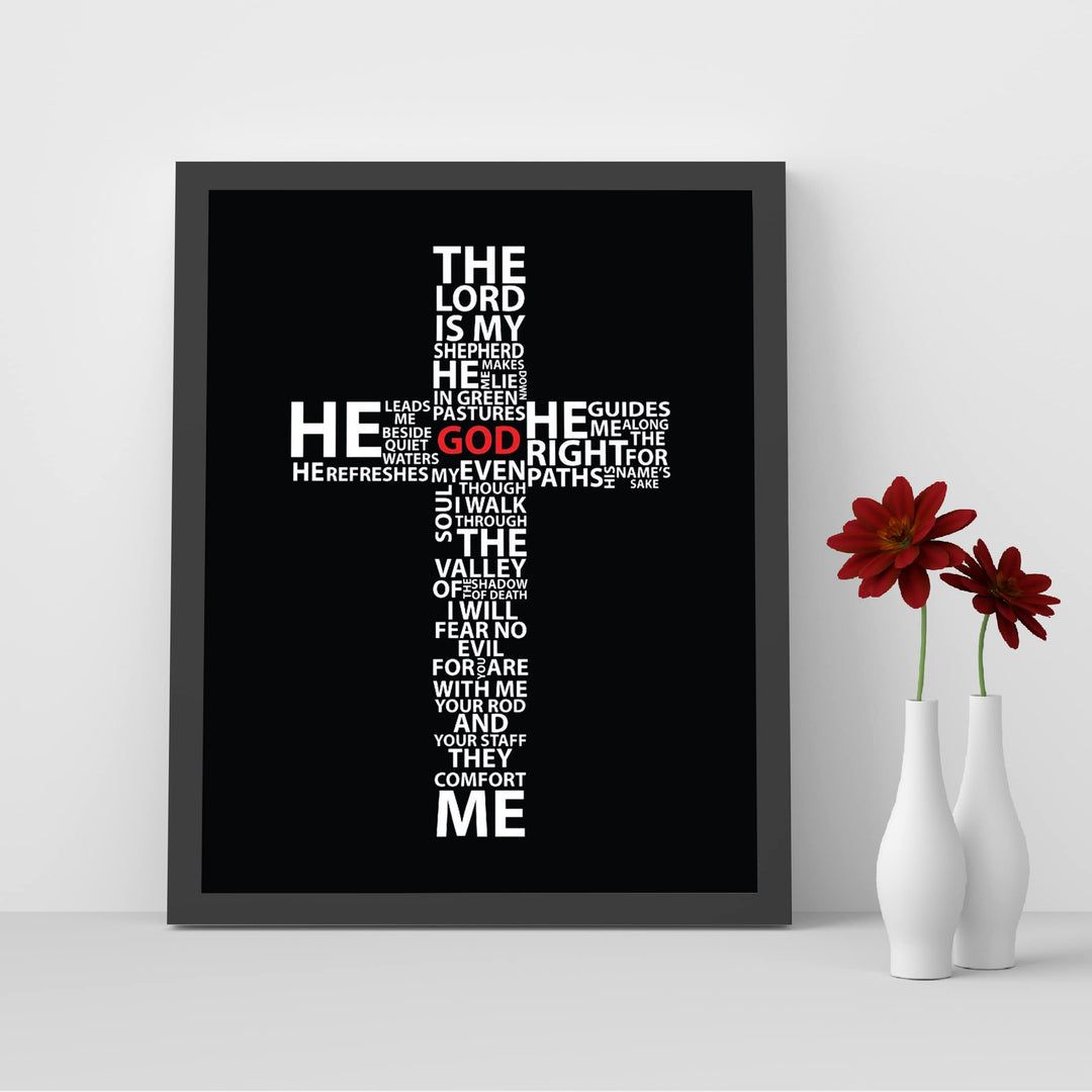 1080x1080 23rd Psalm- Bible Verse Cross Art.The Lord Is My Shepherd, I Shall No