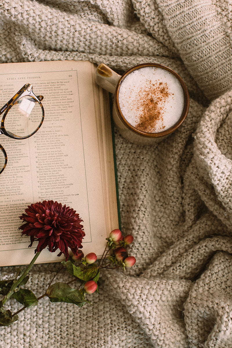 800x1200 Cappuccino, coffee, mug, book, flowers, glasses, HD phone wallpaper