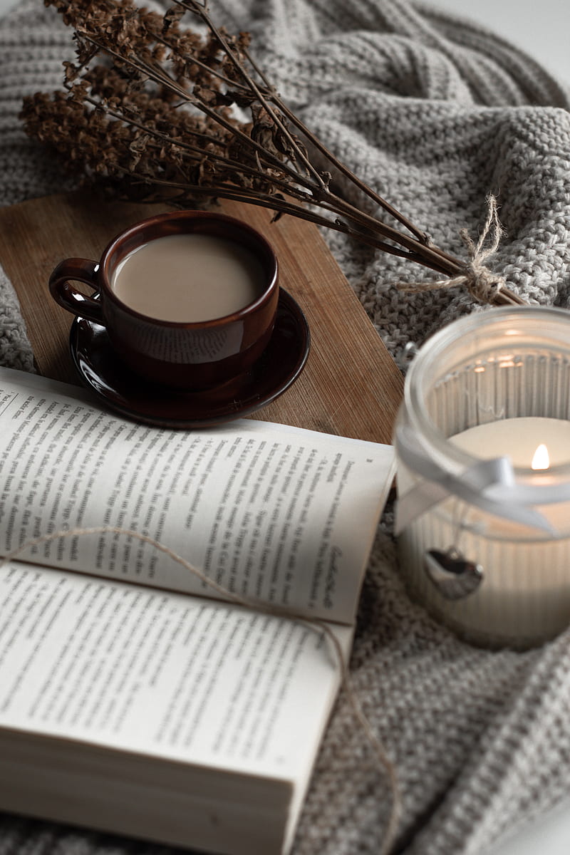 800x1200 Cup, coffee, book, dried flowers, board, HD phone wallpaper