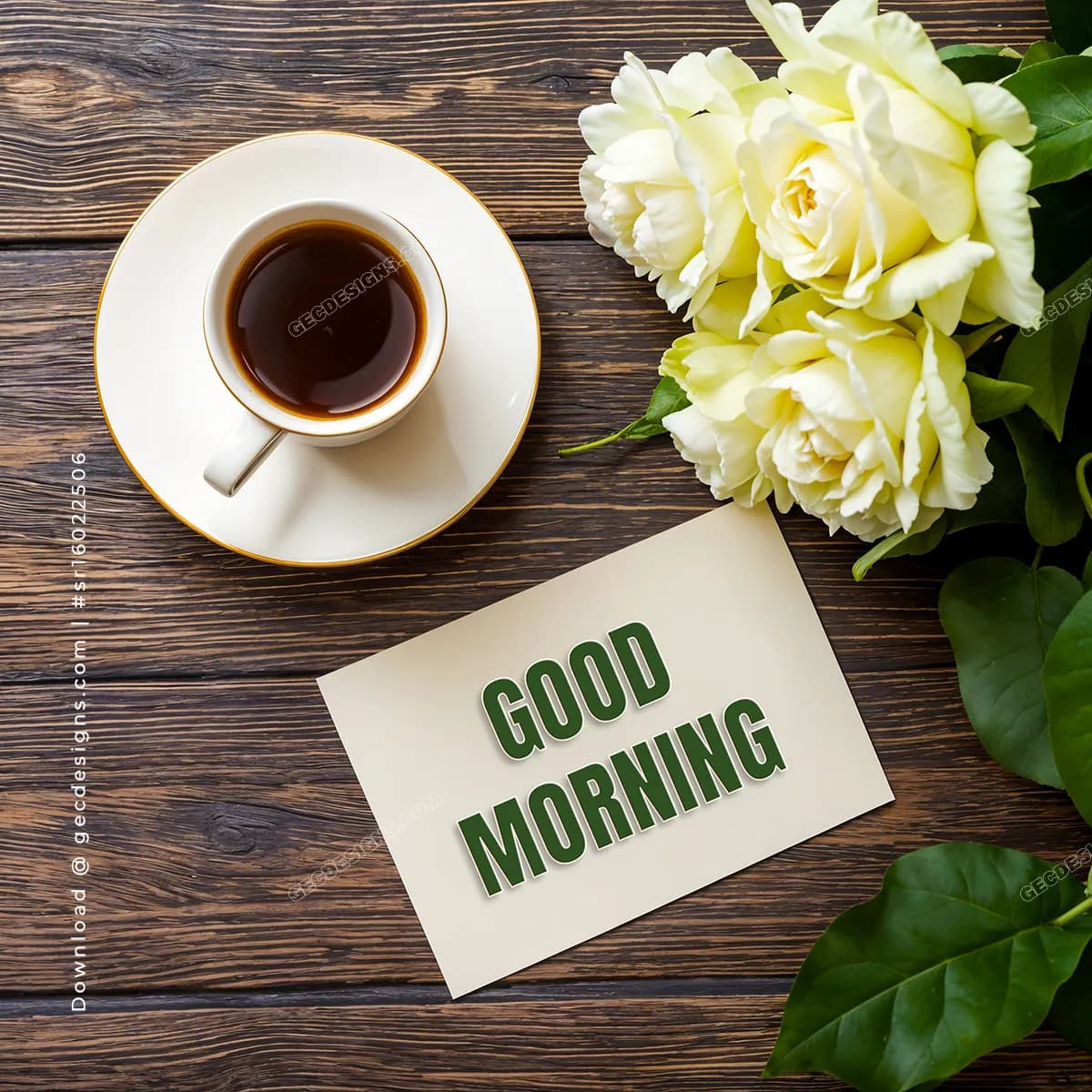 1200x1200 Good Morning text with Coffee and flowers background: Free & Premium Creative Assets