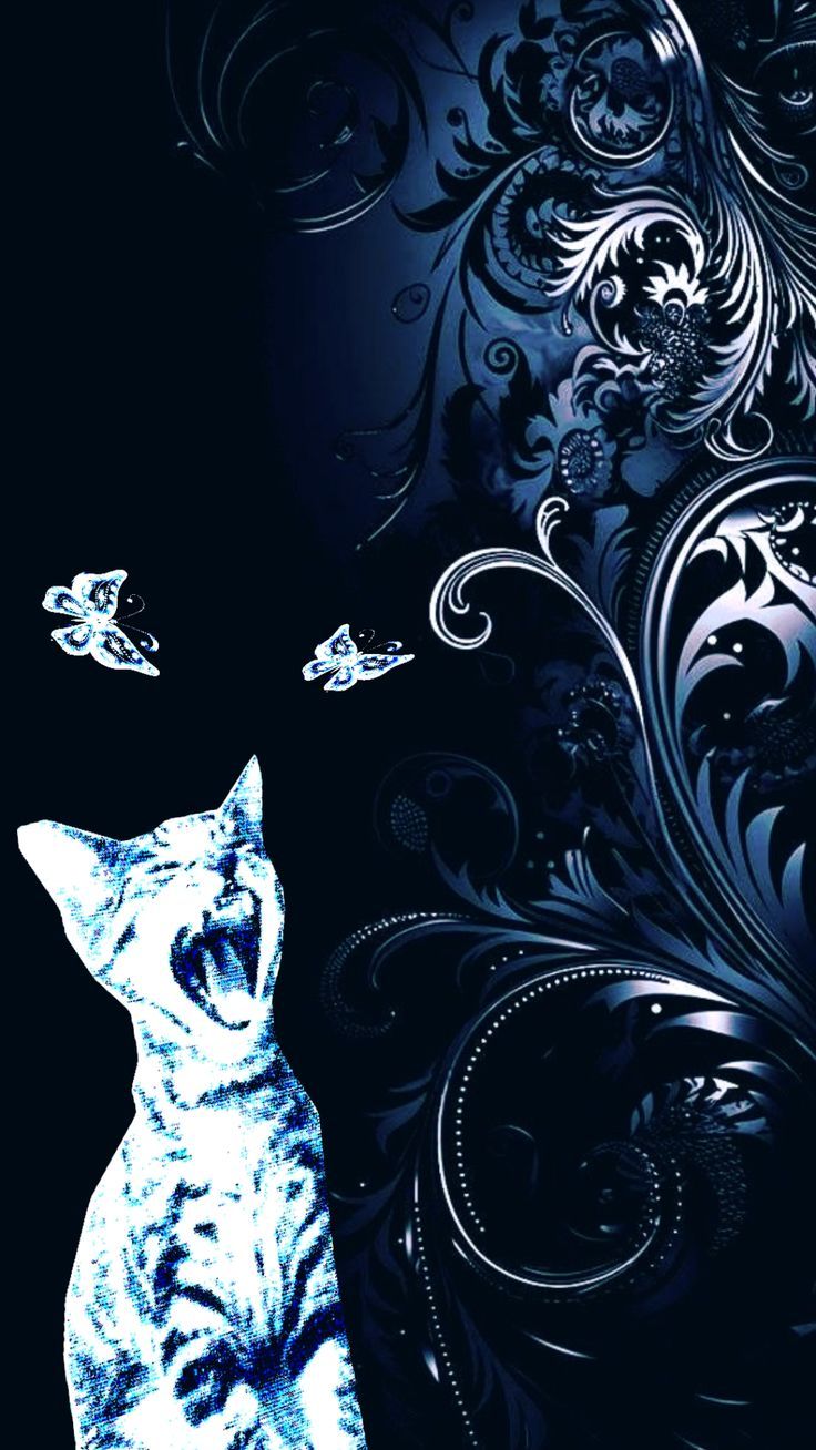 736x1308 Blue and white cats wallpaper. Black and white cat blue, Black cat with blue flowers