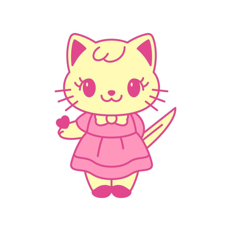 980x980 Y2k Kawaii psychedelic glam little cat with heart and knife neo gothic icon flat illustration