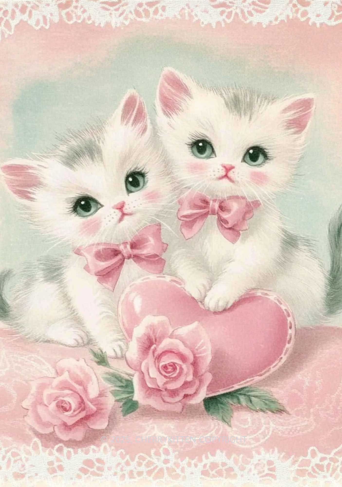 1405x2000 Cherrykitten Rose Kitties Y2K Print Midi Skirt Cherrykitten