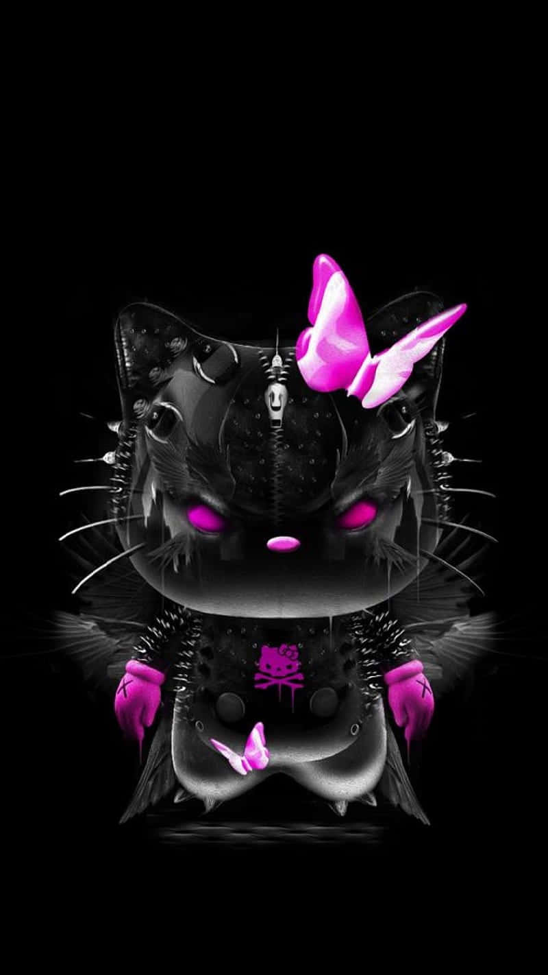 800x1422 Descargar fondos de Personaje De Gato Estético Y2k Negro Con Acentos Rosados