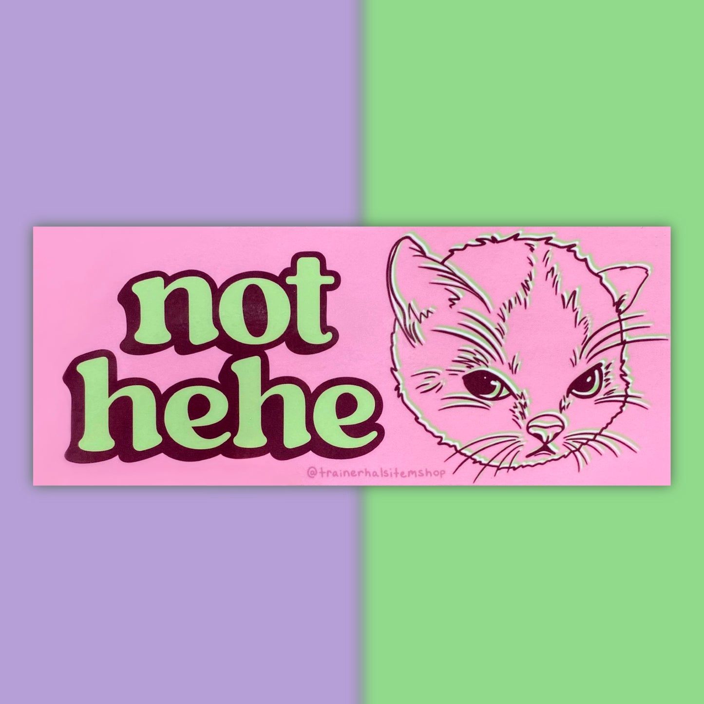 1445x1445 Hehe Cat Meme Bumper Sticker. Grumpy Kitten Pink Y2K Car Decal