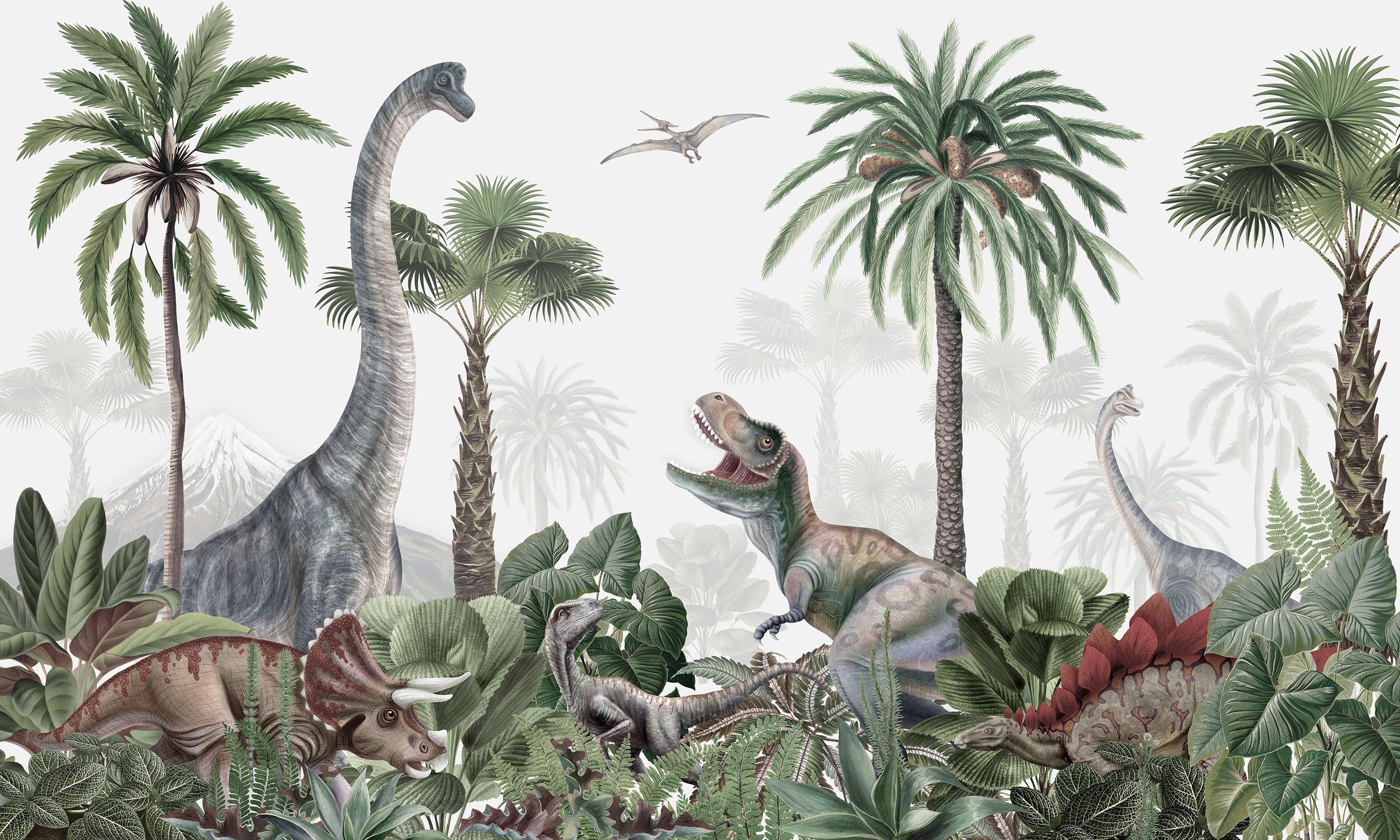 2776x1666 Dinosaur Jungle and Trees Watercolour Illustration Wallpaper Mural