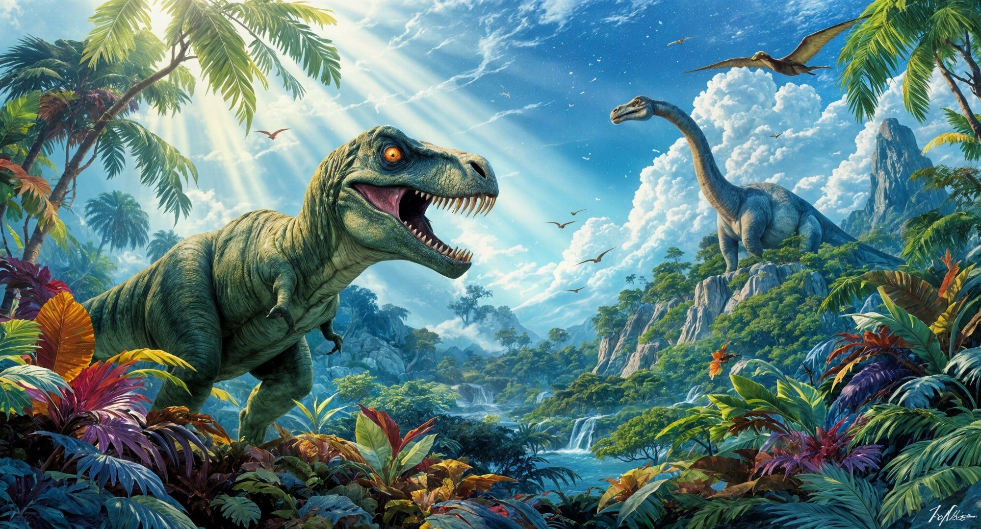 2000x1080 Dinosaur wallpaper. Living Jurassic adventure