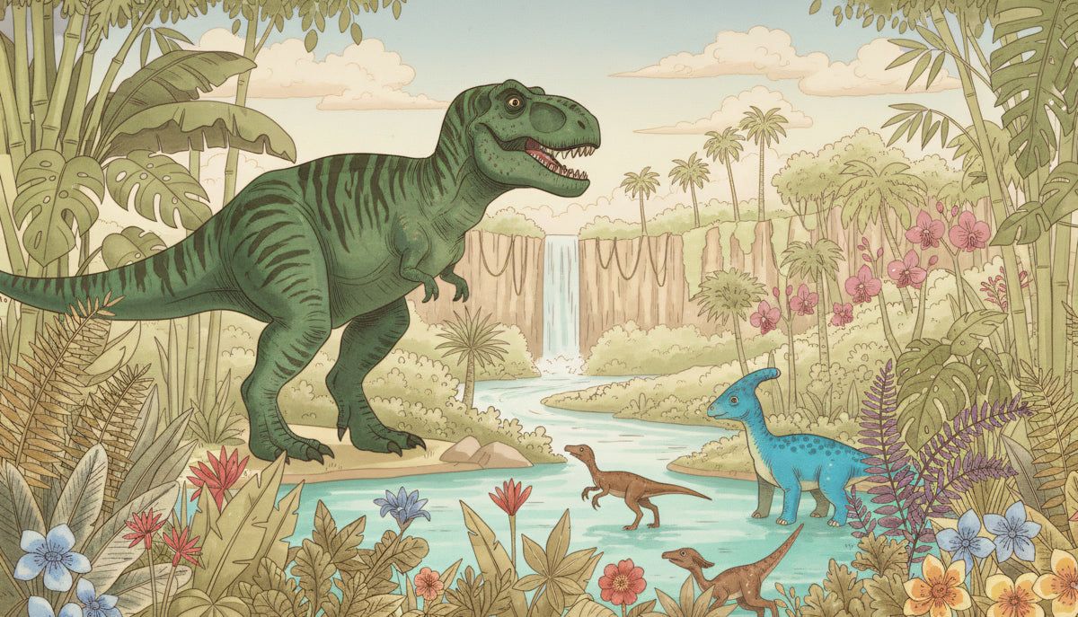 1200x687 Prehistoric Jungle Adventure Mural Wallpaper