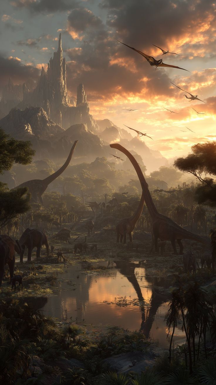 736x1313 Dino forest painting. Fantasy dino painting, Dinosaur in forest fantasy, Epic wallpaper