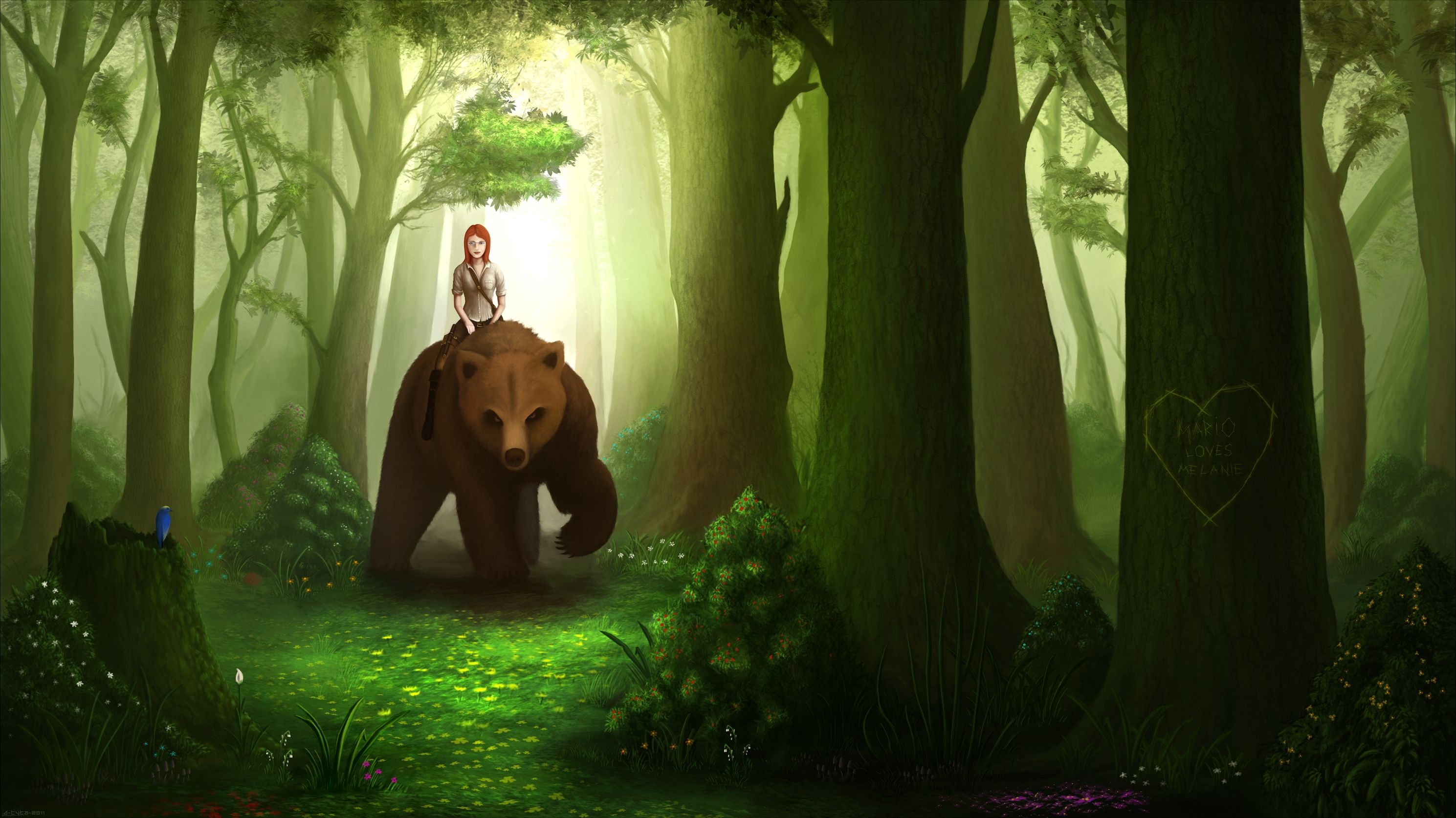 2978x1674 Desktop wallpaper: Artistic, Fantasy, Bear, Forest 4K free download for PC. 981935