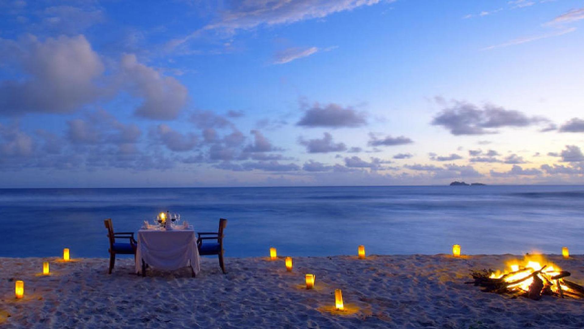 1920x1080 Wallpaper beach, the ocean, romance, candles, the fire, beach, romantic, dinner for mobile and desktop, section настроения, resolution 1920x1080