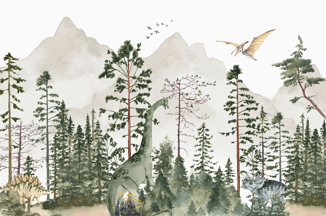 1300x863 Woodland Dinosaur Wallpaper. Jurassic Forest Walloha