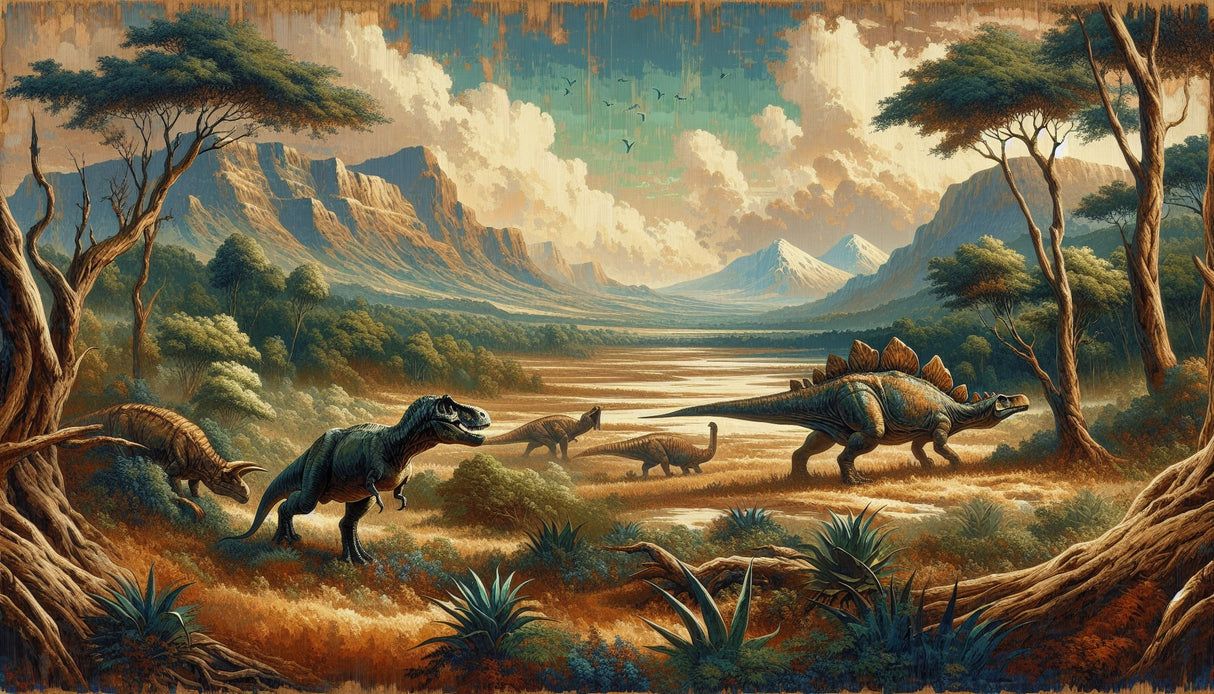 1214x694 Dinosaur Mural Wallpaper. Jurassic Mountain Scene