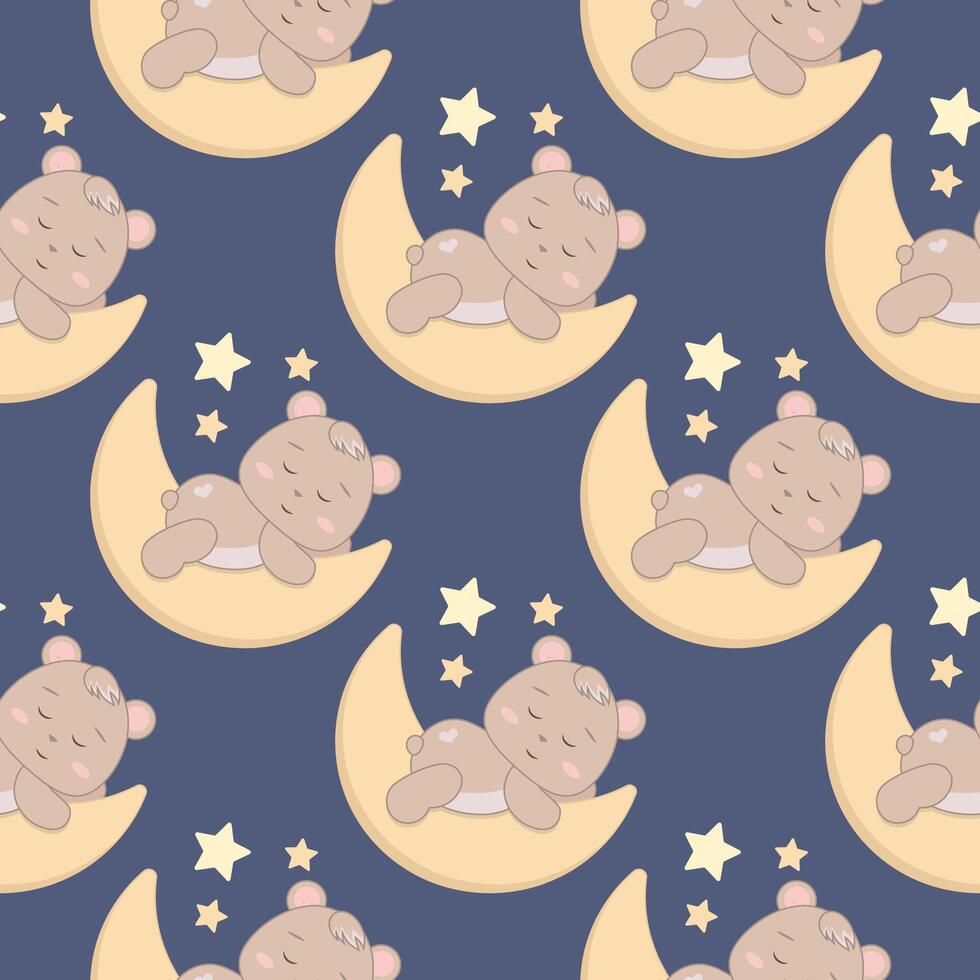 980x980 Children s cute pattern with a small bear cub sleeping on a crescent moon. Childrens cute background for wallpaper, paper, fabric