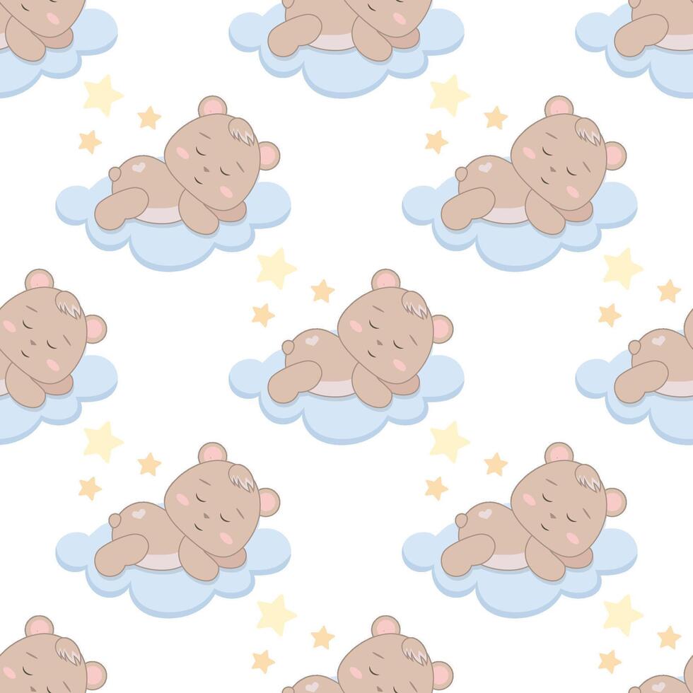 980x980 Children s cute pattern with a small sleeping bear cub on the clouds. Childrens cute background for wallpaper, paper, fabric