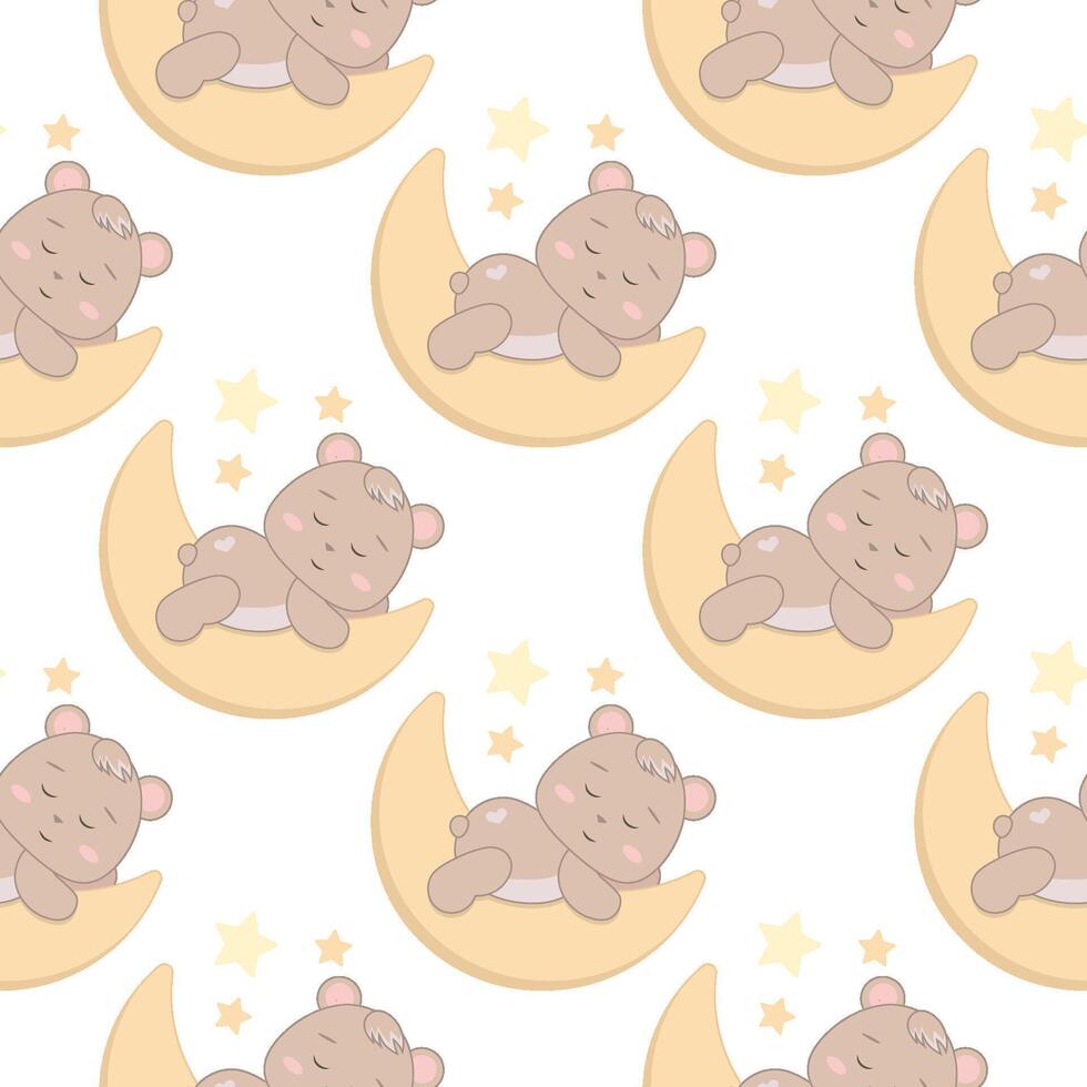980x980 Children s cute pattern with a small bear cub sleeping on a crescent moon. Childrens cute background for wallpaper, paper, fabric