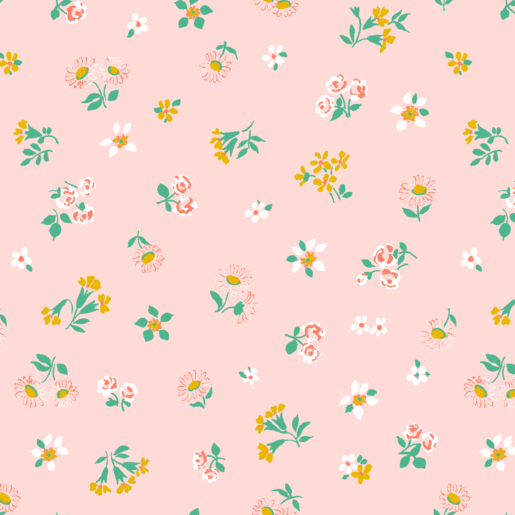 2048x2048 Dainty Cottage Floral on Blush Pink. Peel & Stick Wallpaper
