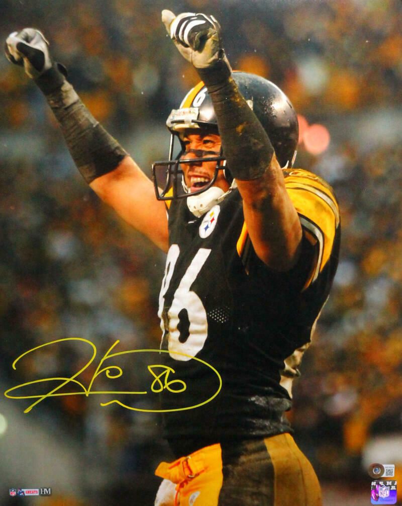 800x1006 Hines Ward Signed Arms Up Celebrating Photo 16x20 HM Photo- Beckett W *Yellow
