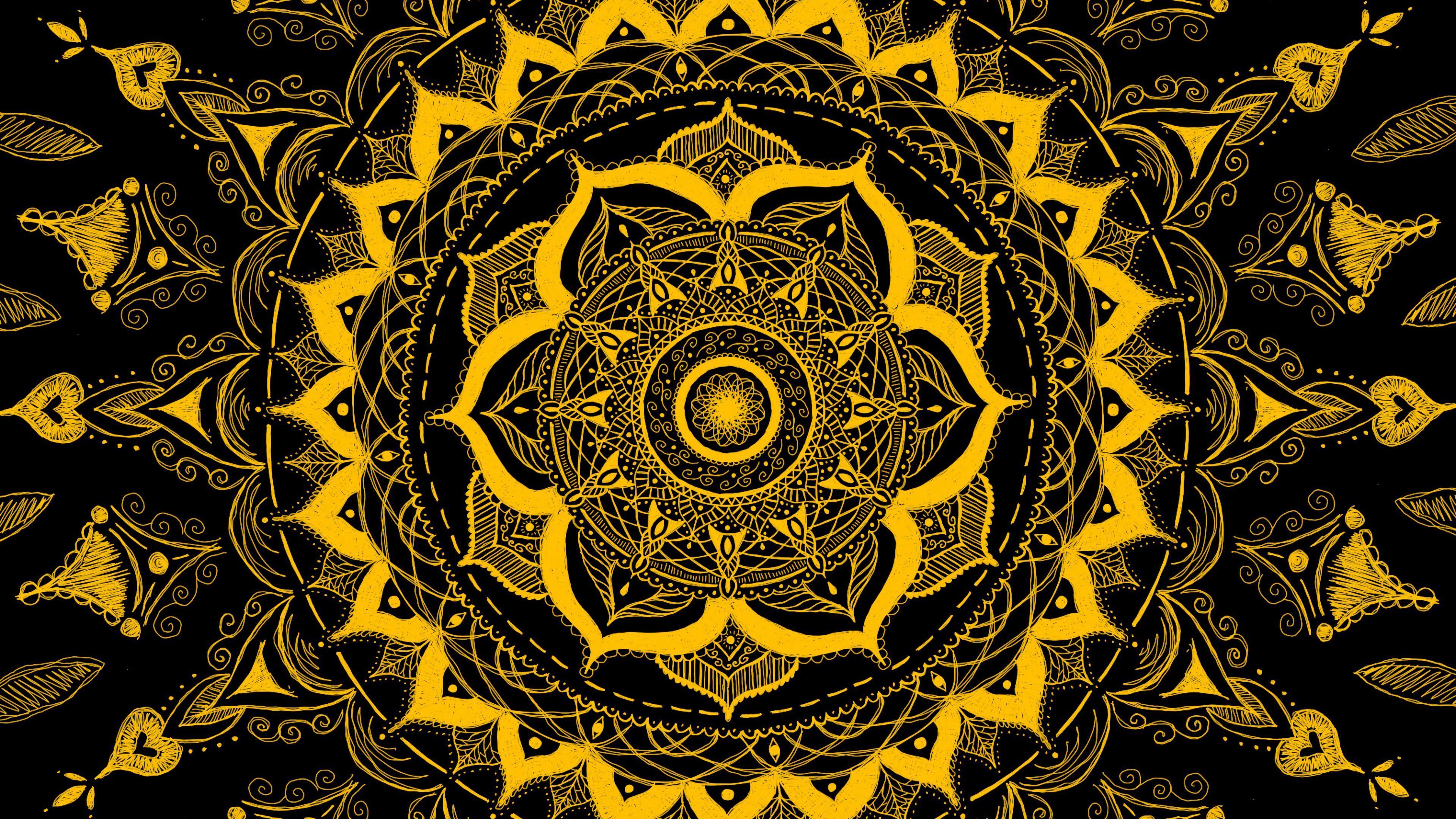 3840x2160 Download wallpaper 3840x2160 mandala, pattern, abstraction, tangled, yellow 4k uhd 16:9 HD background