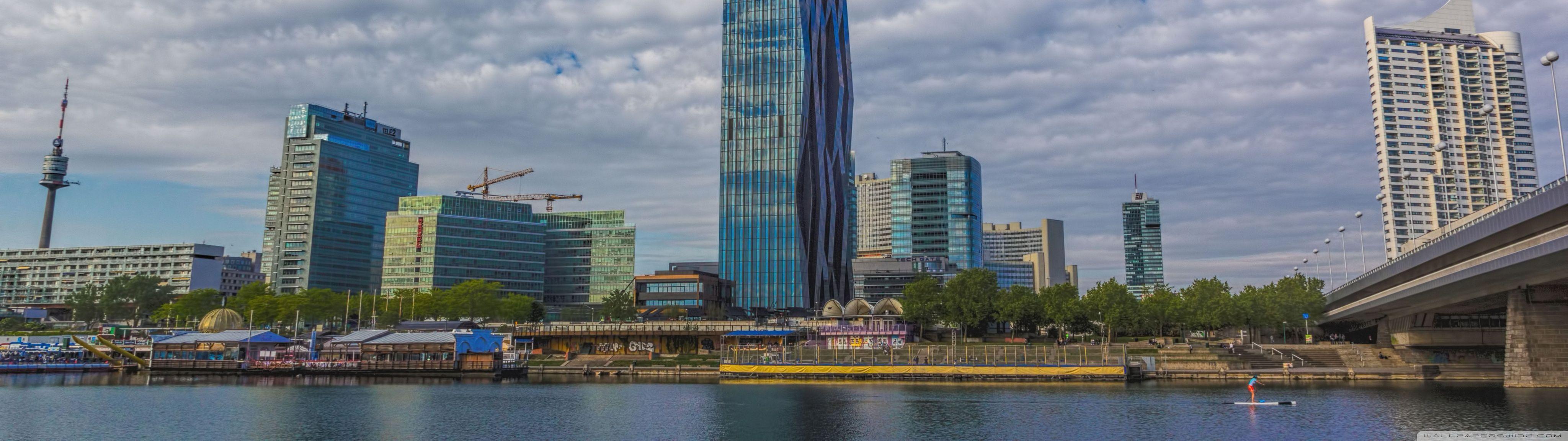 4096x1152 Vienna, Donaucity, DC Tower, UNO Center Ultra HD Desktop