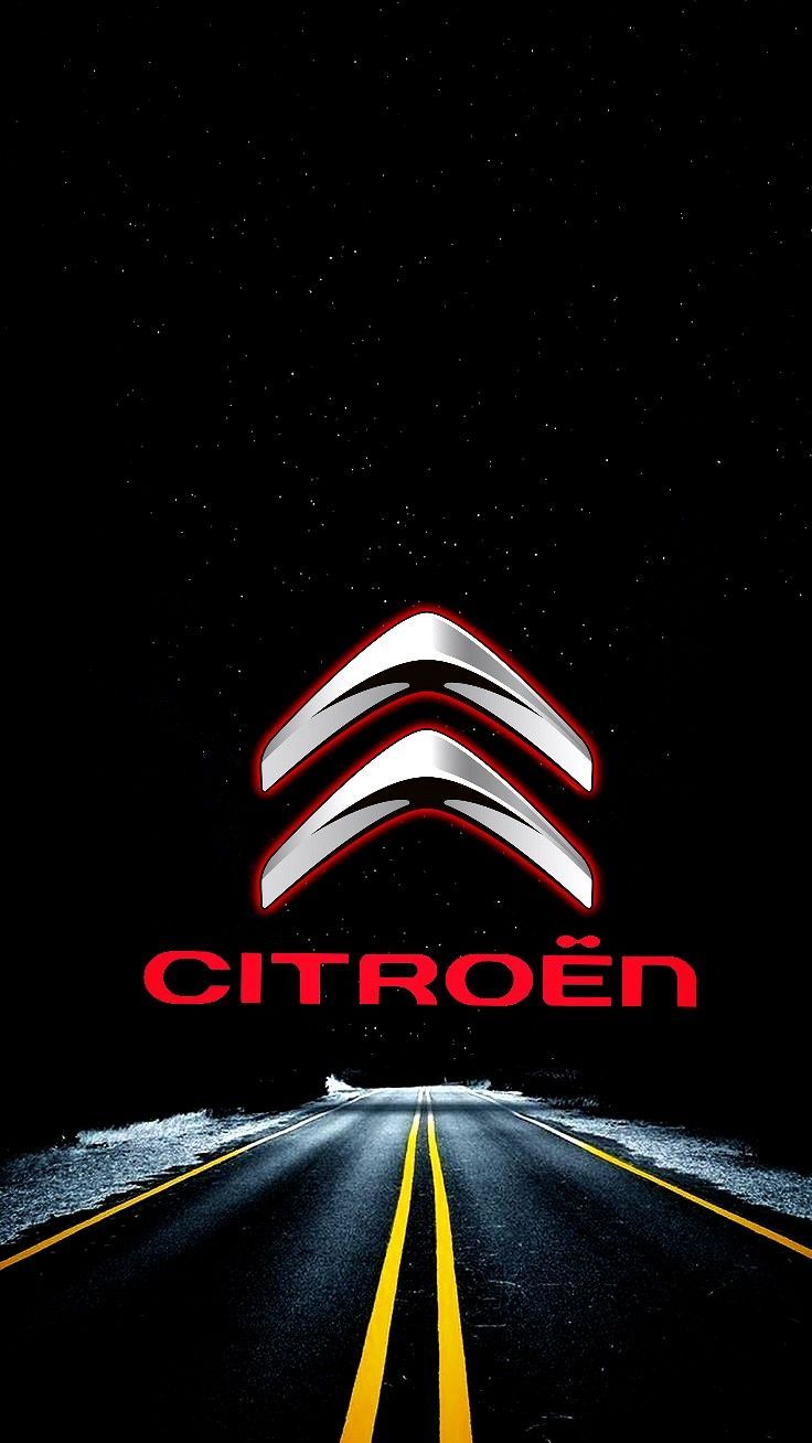 736x1308 Citroen Logo on Asphalt Road at Night. Resim, Klasik arabalar, Renkli cam