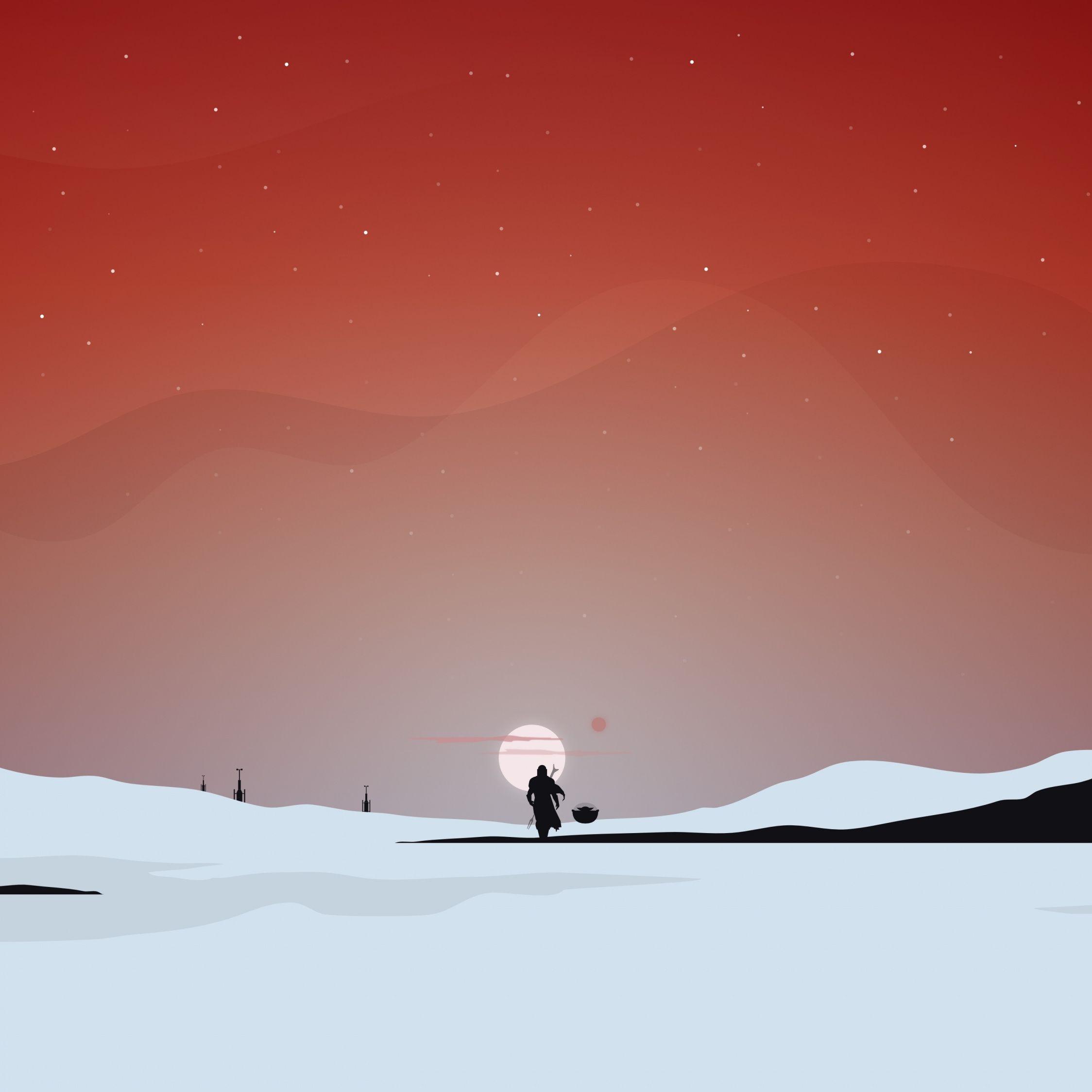 2248x2248 Download Minimal, Star Wars, The Mandalorian, silhouette wallpaper