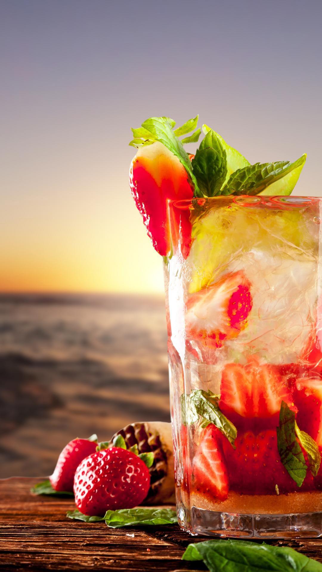 1080x1920 Tropical Strawberry Cocktail Beach Mint Android Wallpaper free
