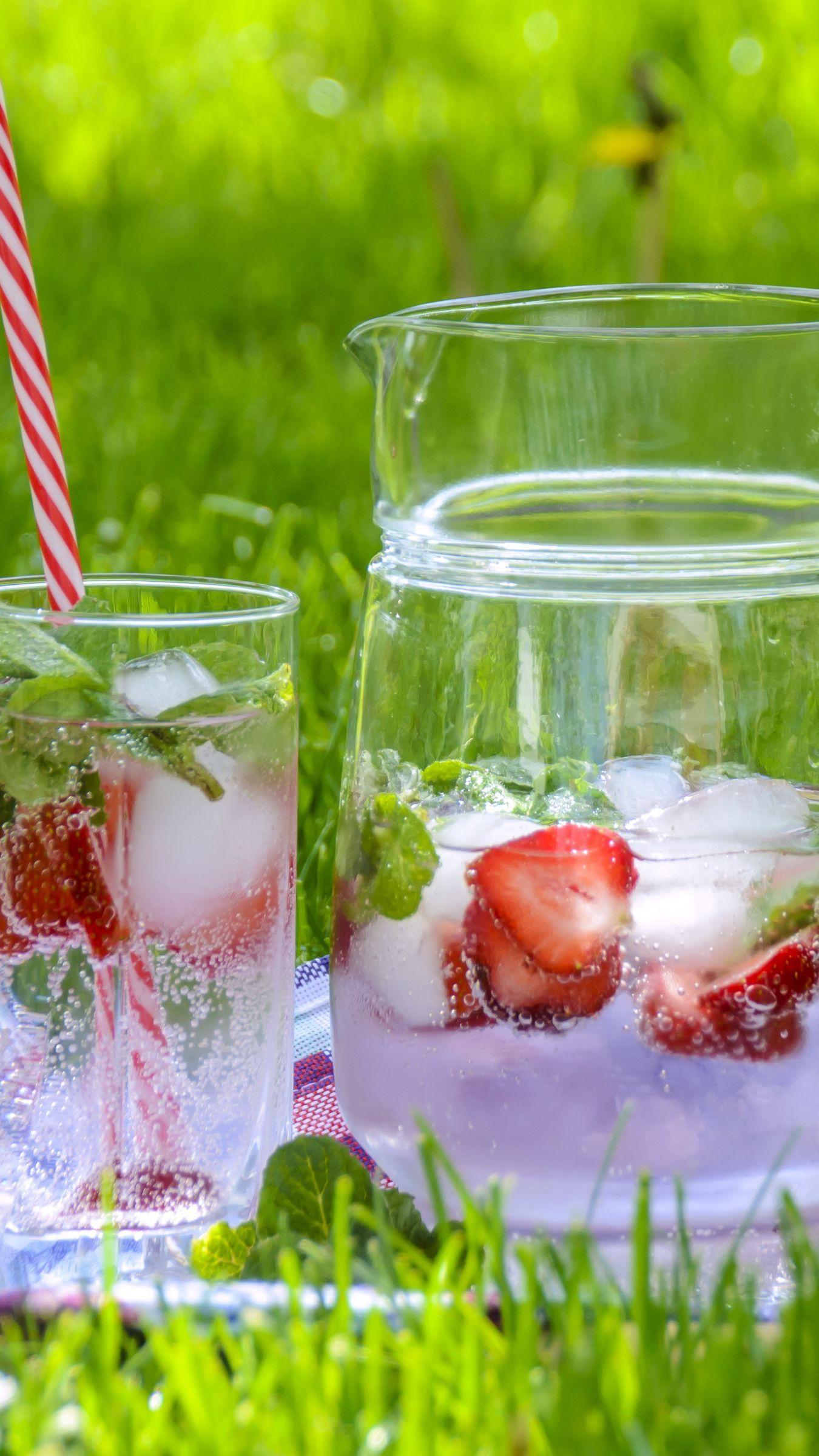 1350x2400 Download wallpaper 1350x2400 strawberry drink, fruit tea, carafe
