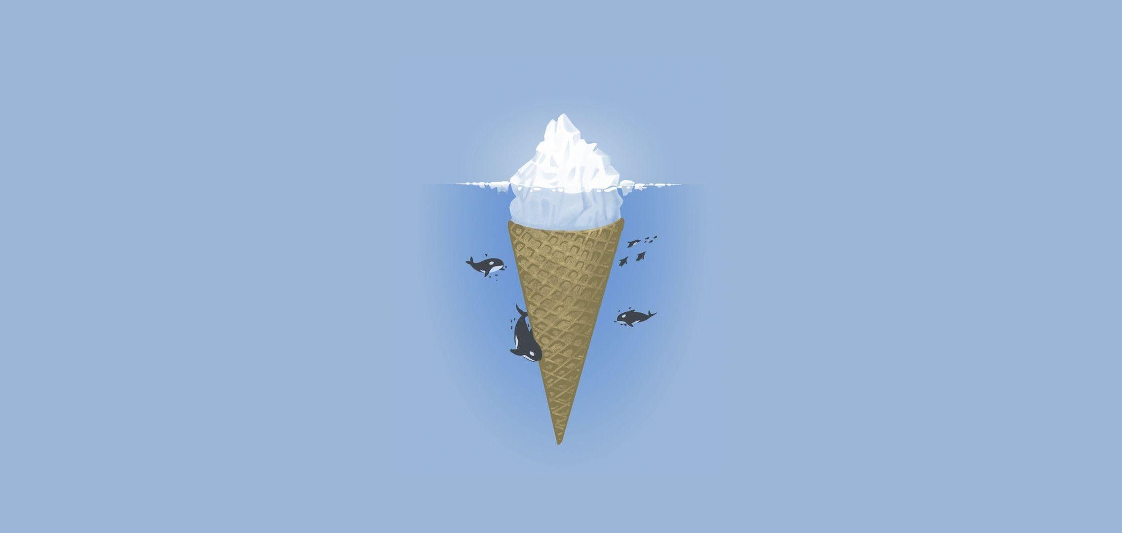 2273x1080 Ocean iceberg Minimalism killer whales ice cream sea