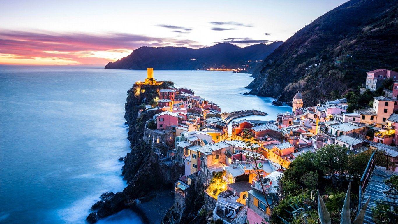 1366x768 Download 1366x768 Italy Vernazza, Buildings, Coast, Sea Wallpaper