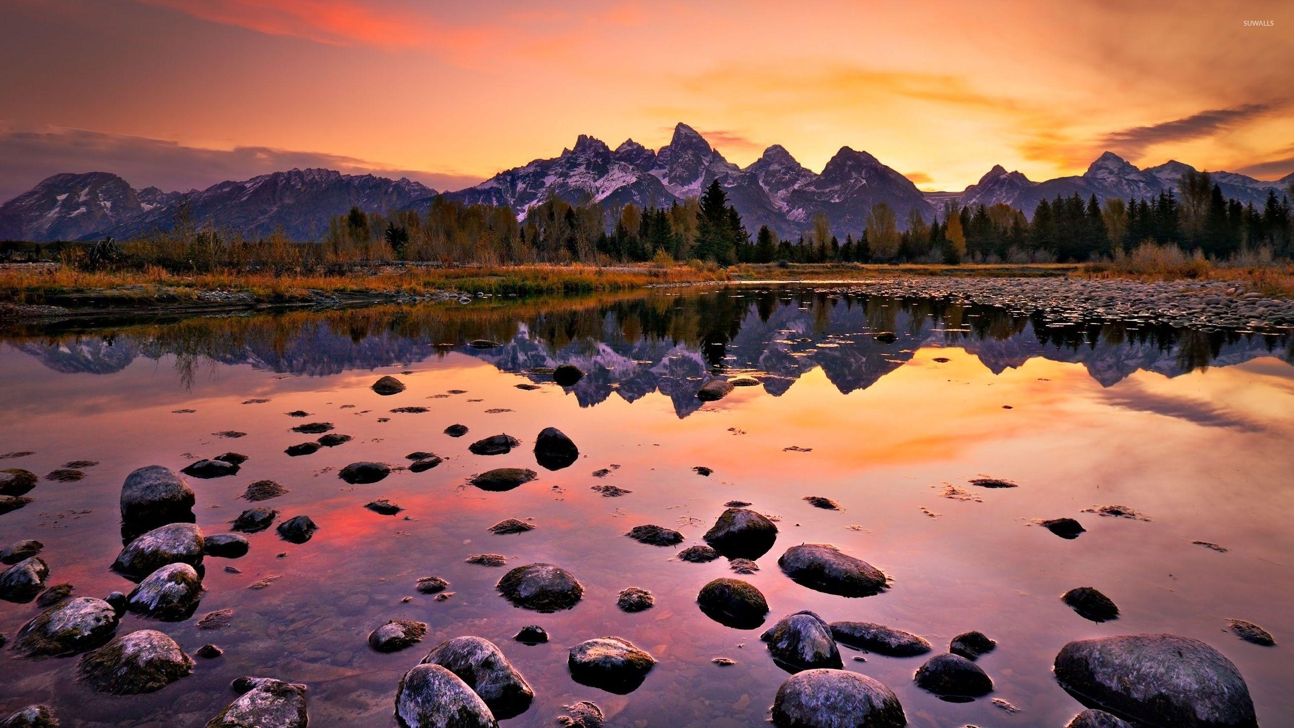 2560x1440 Amazing sunset in Grand Teton National Park wallpaper