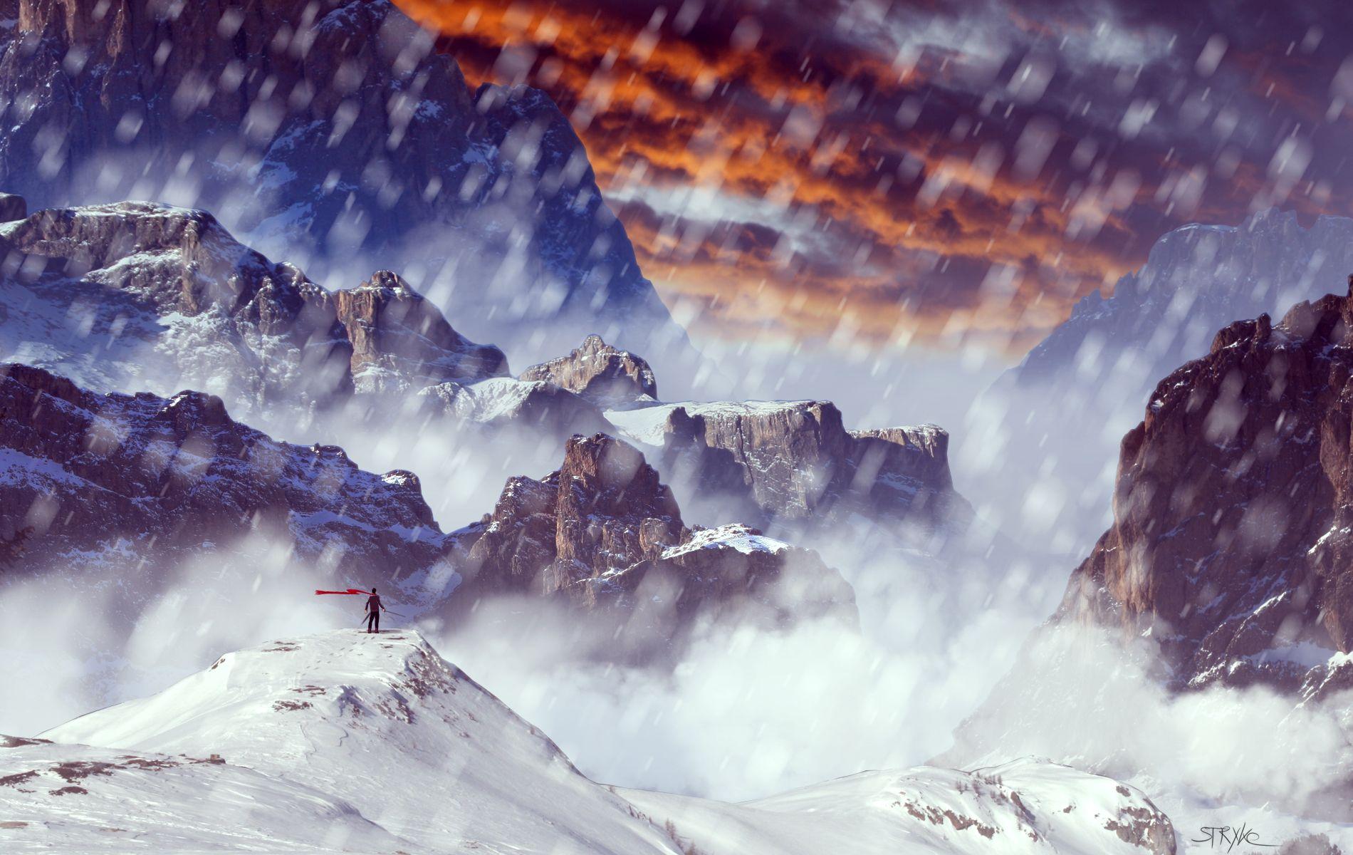 1900x1200 1900x1200 Fantasy, Landscape, Mountain, Snow, Warrior