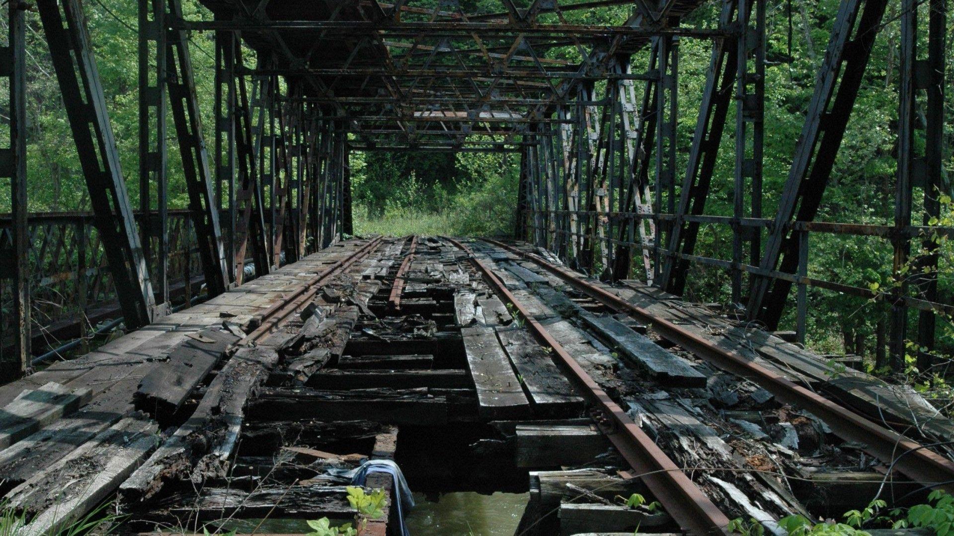 1920x1080 bridge, Ruin, Railway, Construction, Metal, Nature, Trees, Rust