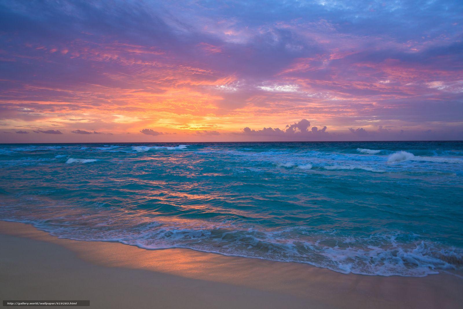 1600x1068 Download wallpaper sunrise, Cancun, Mexico, caribbean sea free