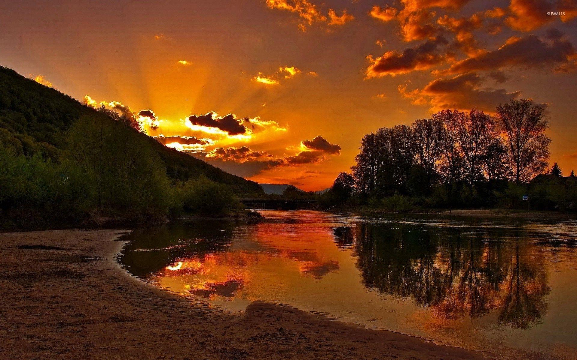 1920x1200 River Sunset Wallpaper. Beautiful Sunset