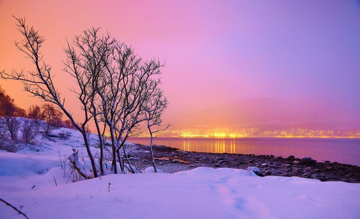 1147x700 Sunset winter river town trees landscape Norway wallpaperx2343