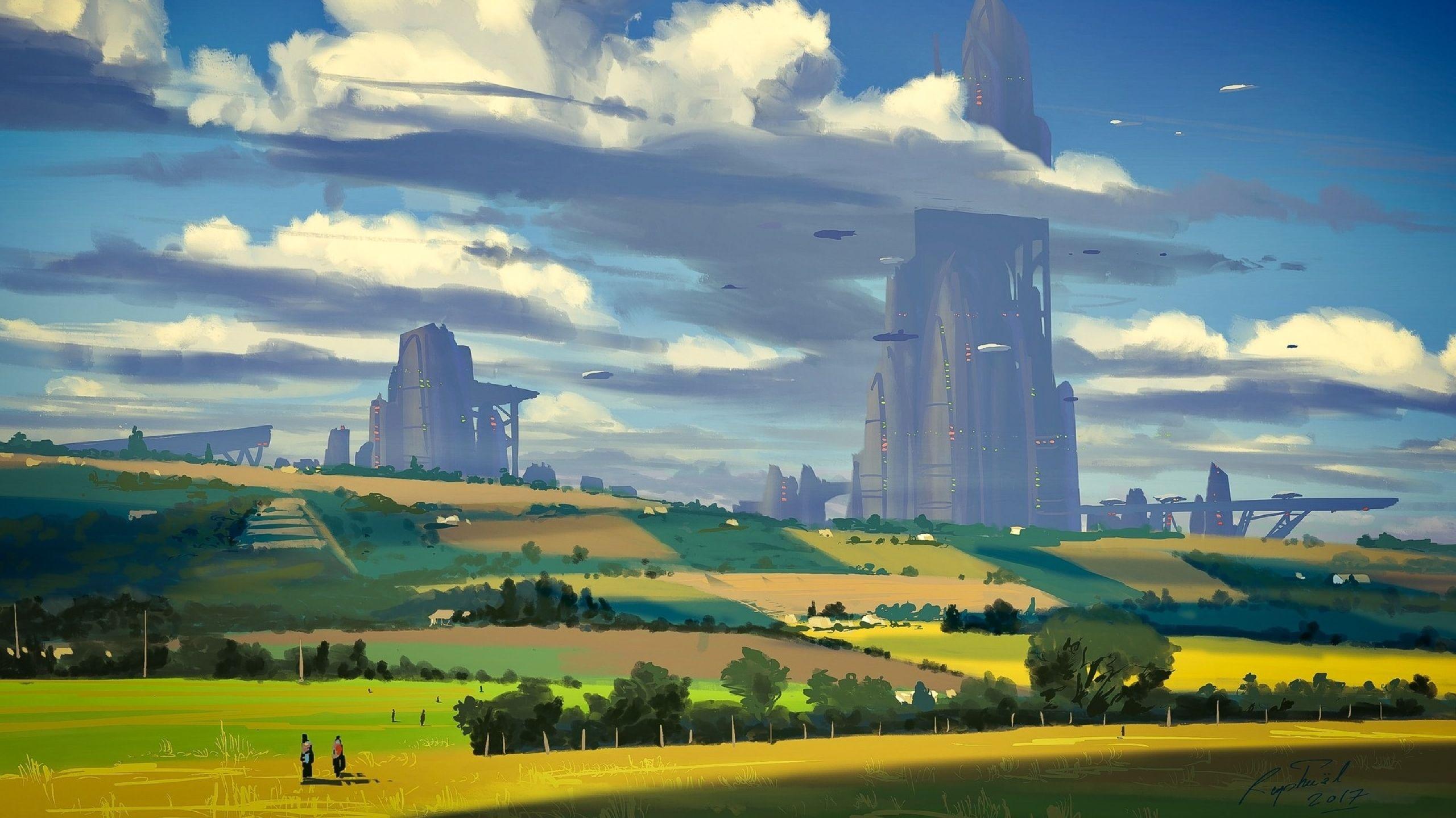 2560x1440 Tải xuống Sci Fi Countryside Painting City 1680x1050 Độ phân giải, Đầy đủ