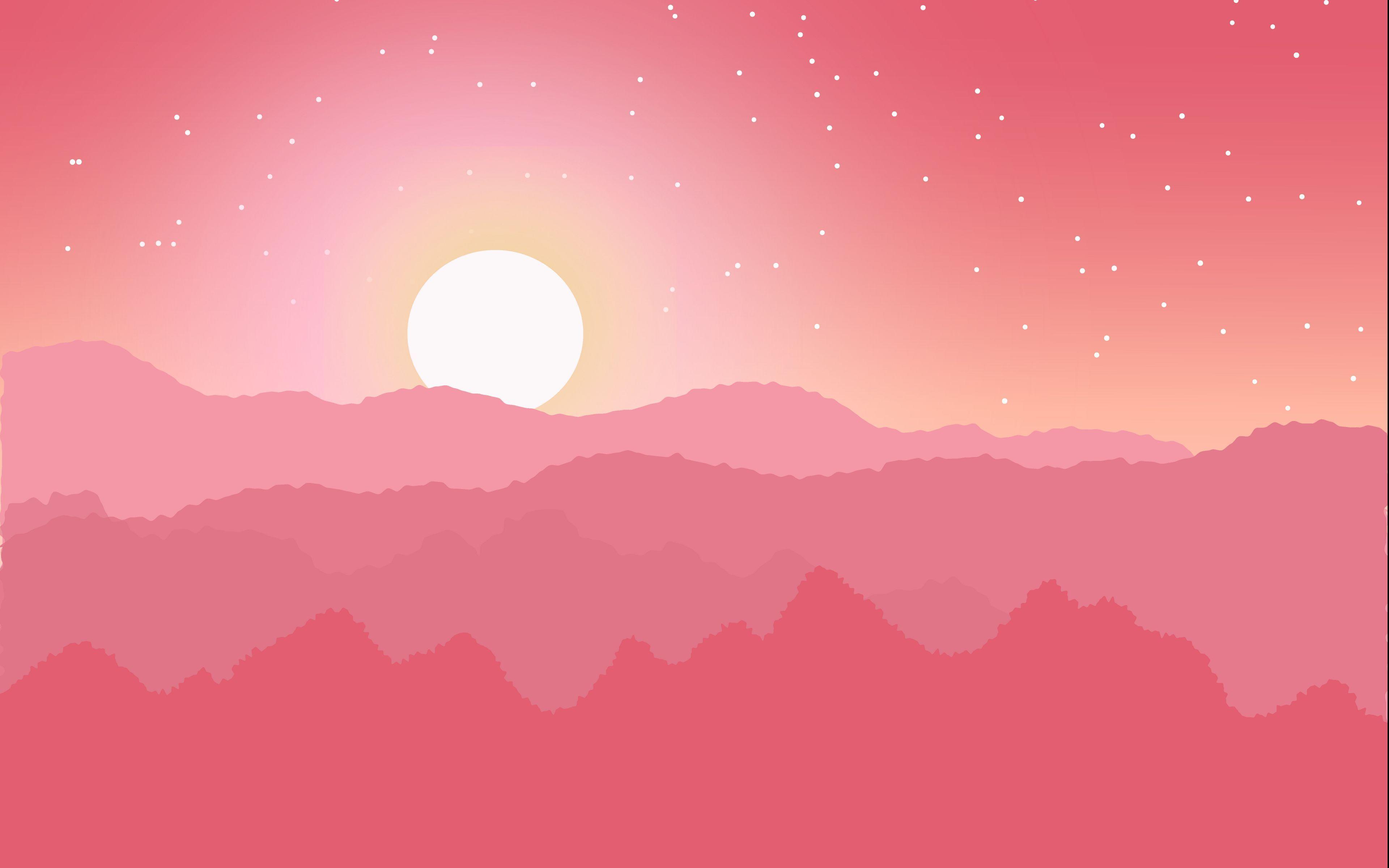 3840x2400 Download wallpaper 3840x2400 sun, mountains, horizon, stars, pink