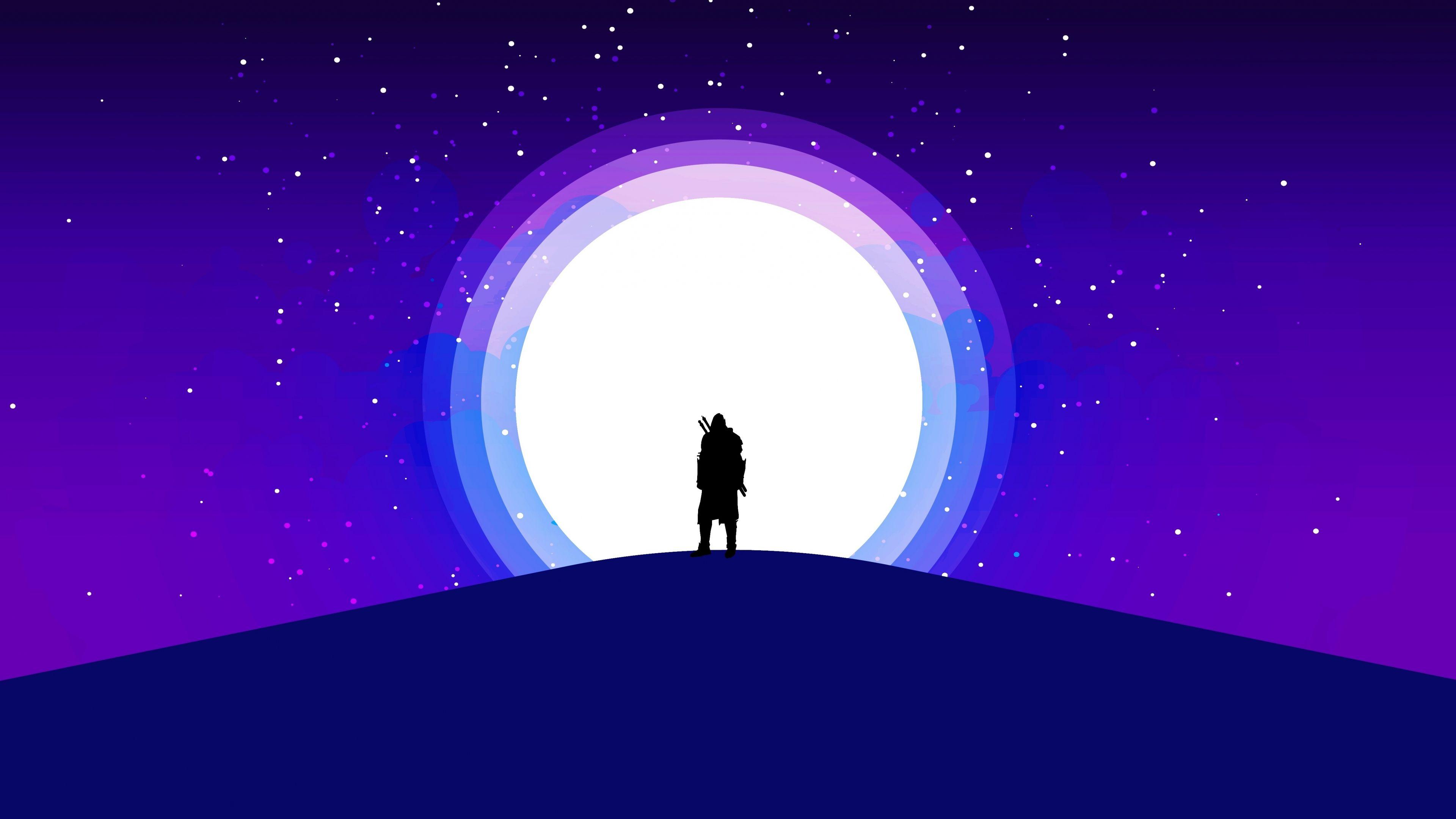 3840x2160 Download 3840x2160 wallpaper silhouette, moon, warrior, purple sky