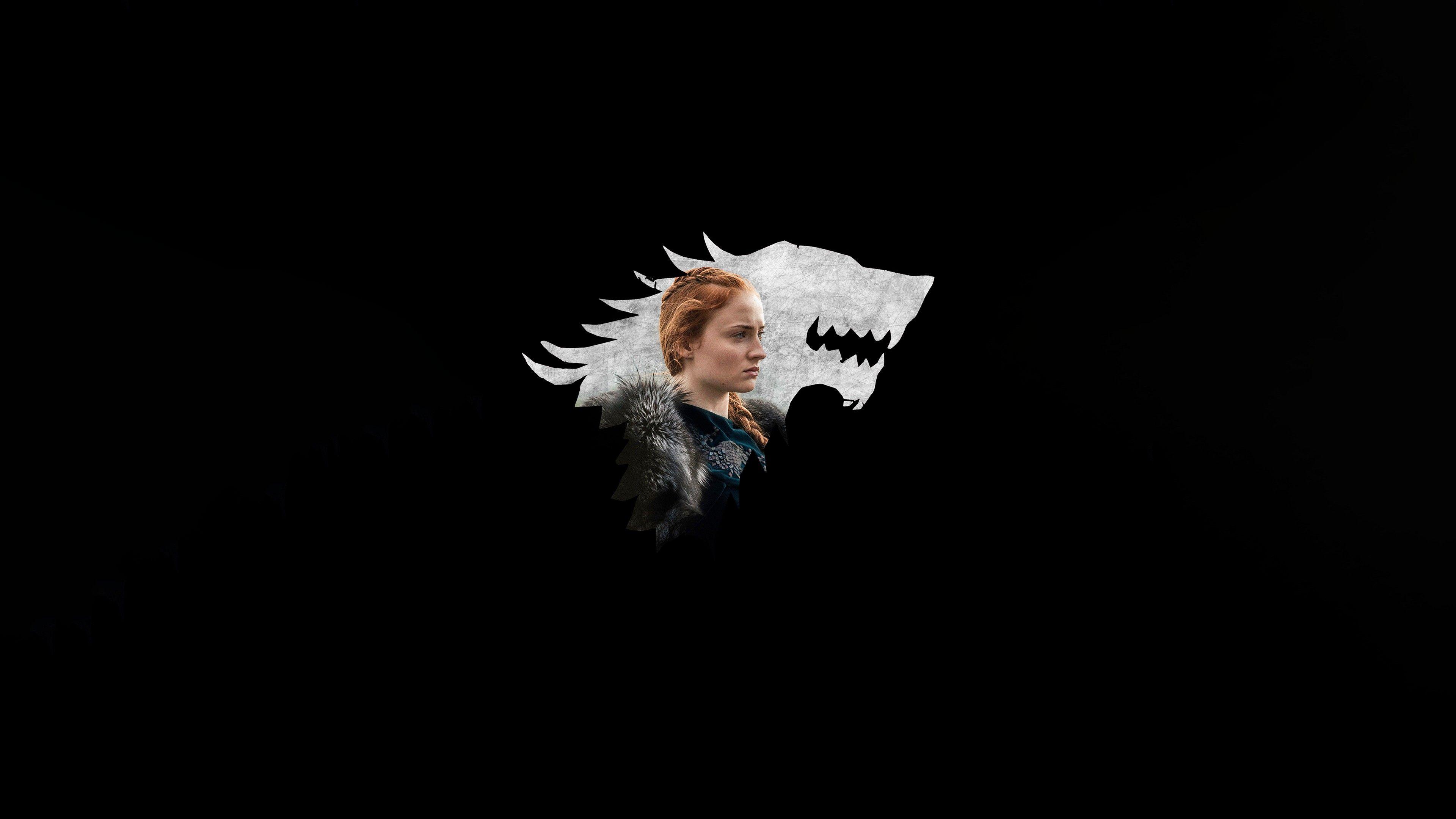 3840x2160 Sansa Stark, Simple, Simple background, Black background, A Song