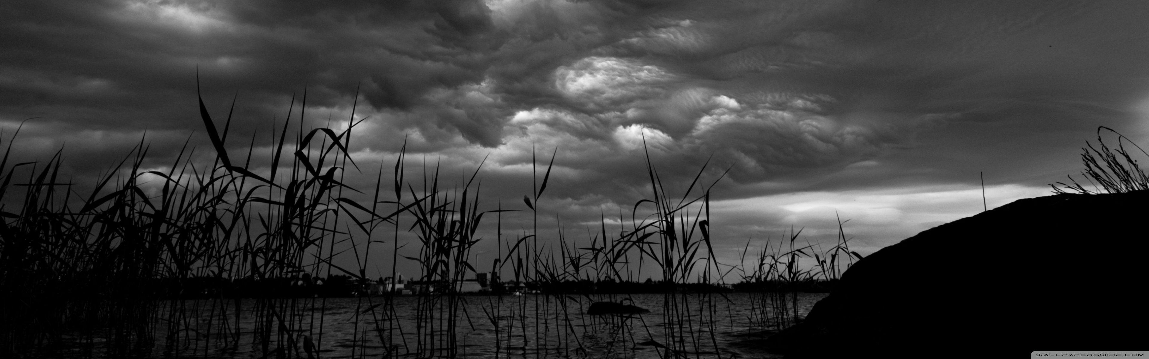3840x1200 Dark Stormy Clouds Ultra HD Desktop Background Wallpaper