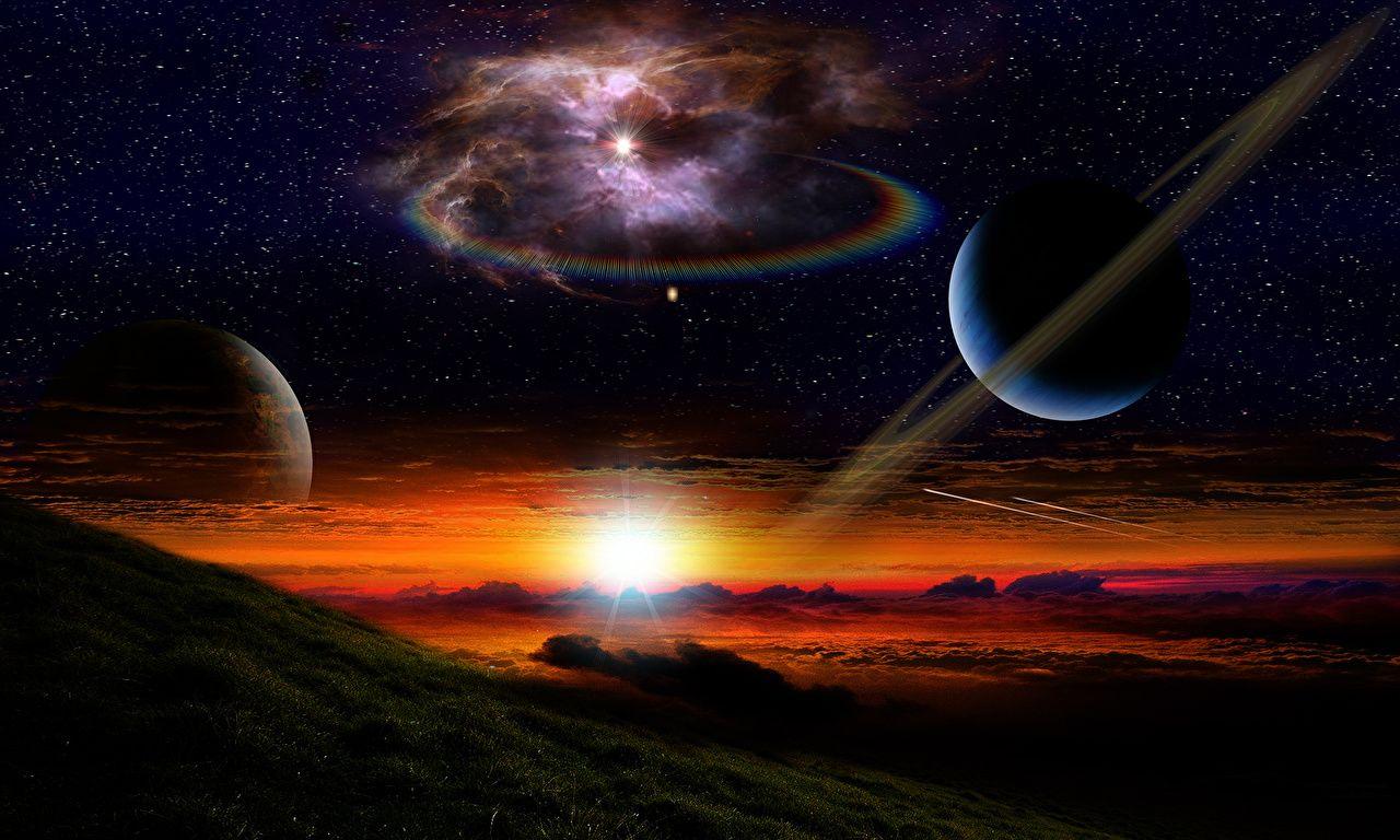 1280x768 Wallpaper Stars Planets Surface of planets Space 3D Graphics