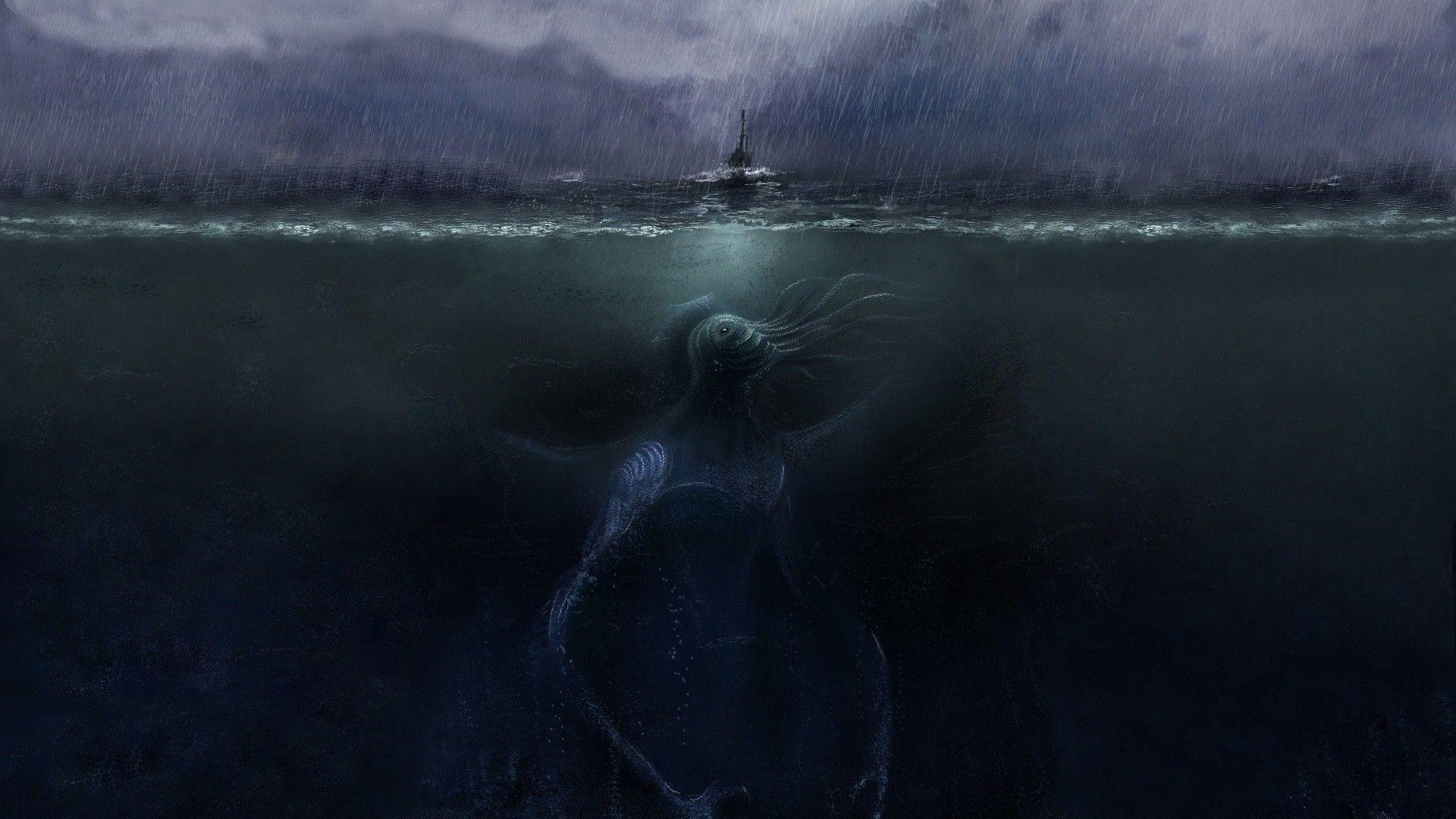 1920x1080 Cthulhu, Dagon, H. P. Lovecraft Wallpaper HD / Desktop and Mobile. Underwater painting, Sea monsters, Cthulhu