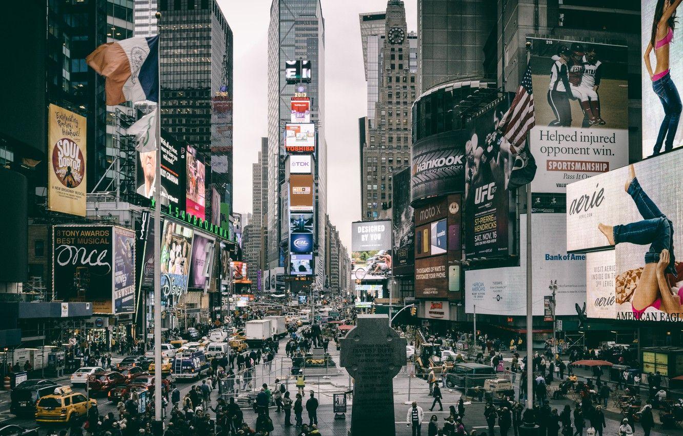1332x850 Wallpaper colors, USA, cars, New York, Manhattan, NYC, New York City, spectrum, people, signs, Times Square, traffic, America, vehicles, billboards, logos image for desktop, section город