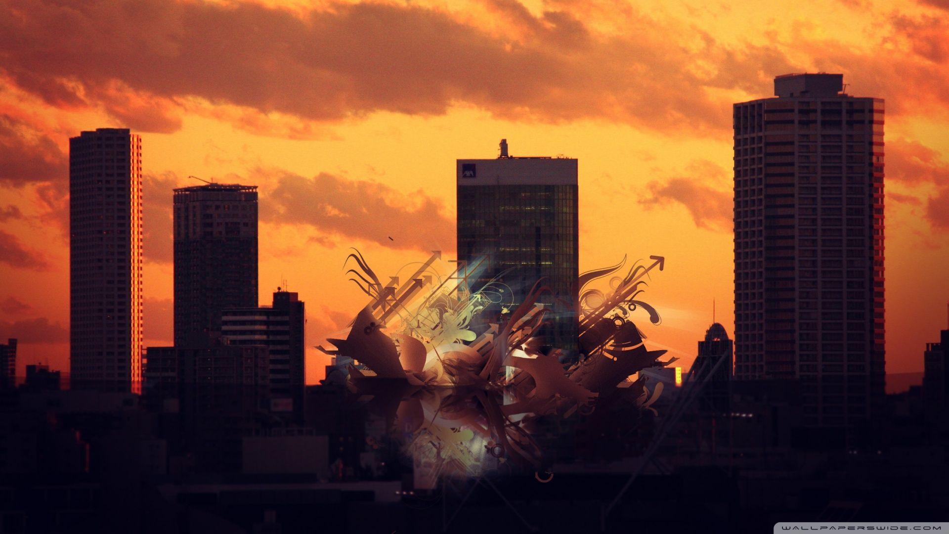 1920x1080 Sunset Abstract City Ultra HD Desktop Background Wallpaper for 4K