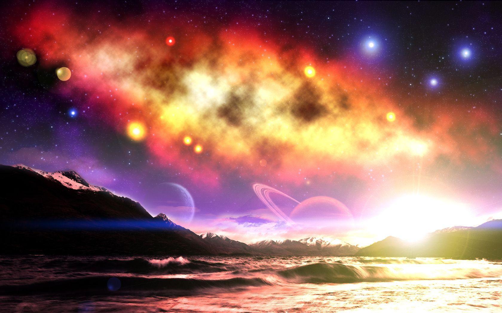1680x1050 Artistic Psychedelic Sky Mountain Star Planet Trippy Fantasy Sci